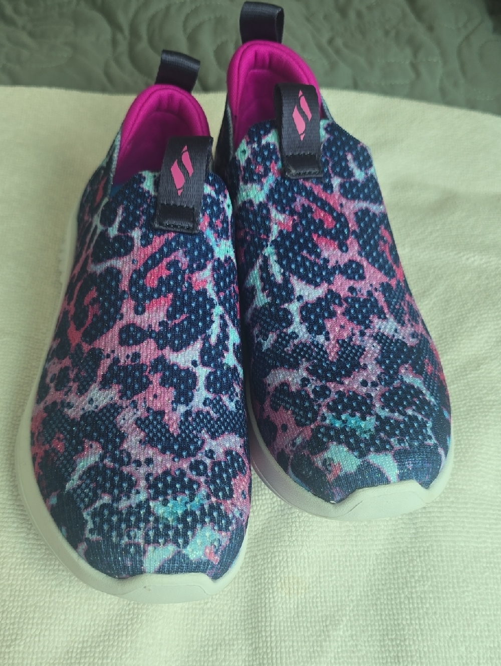 Skechers Knit Slip-On Sneakers in Navy, Teal & Pink